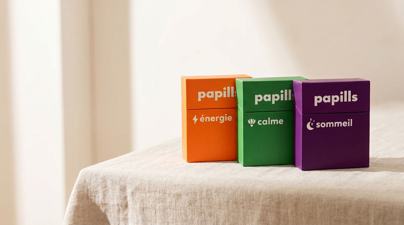 Les compléments Papills Énergie, Calme et Sommeil, fondants sur la langue