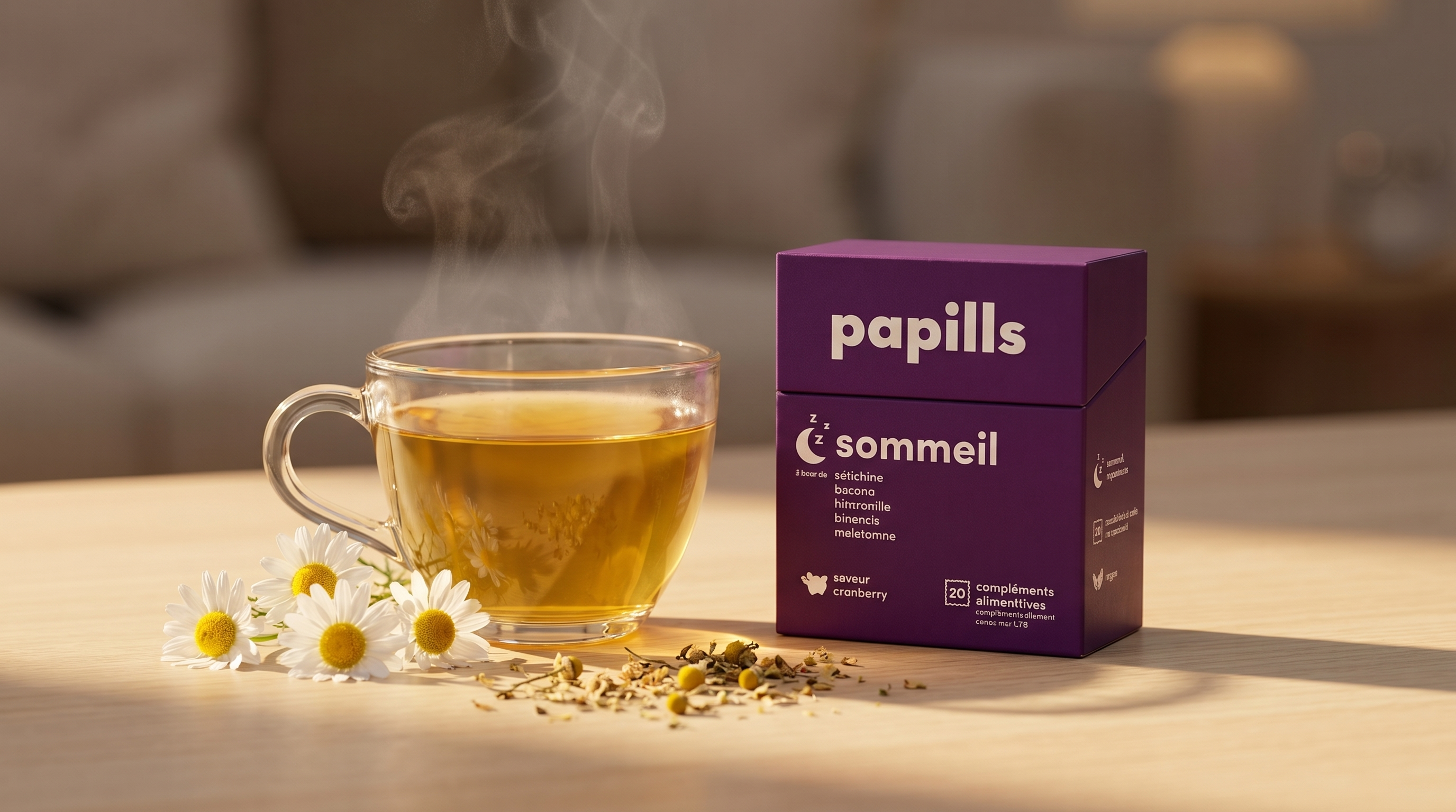 Tasse de tisane de camomille et étui Papills Sommeil, rituel du soir Image