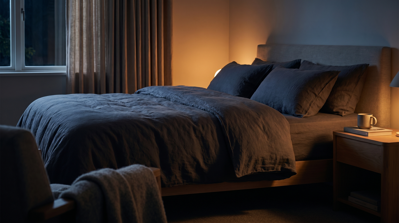 Chambre sombre et paisible la nuit, ambiance de sommeil profond