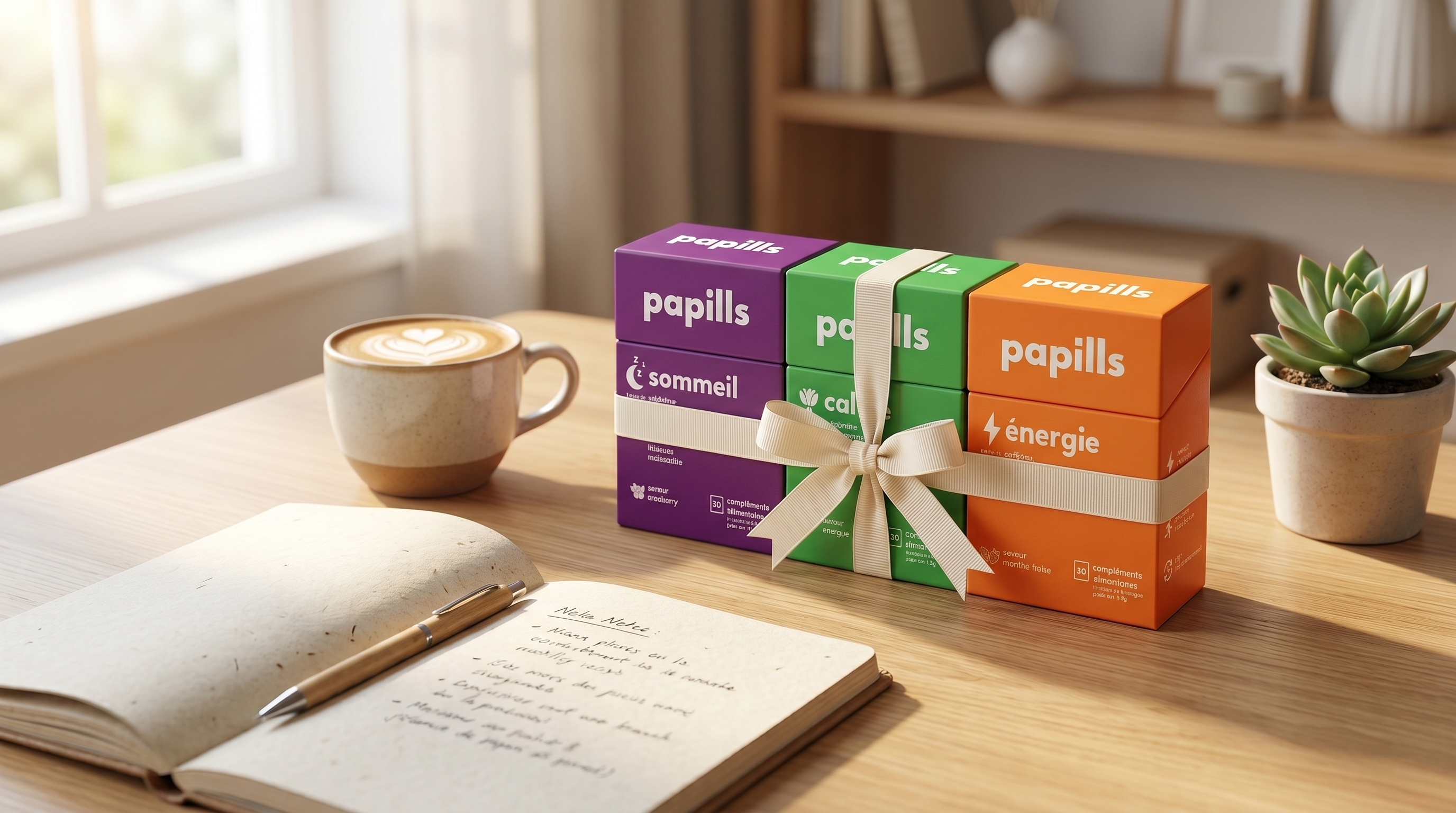 Pack Papills présenté en cadeau sur un bureau, idée cadeau collègue Image